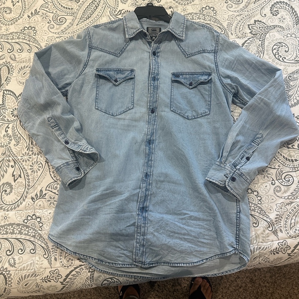 G star raw mens chambray denim shirt XL